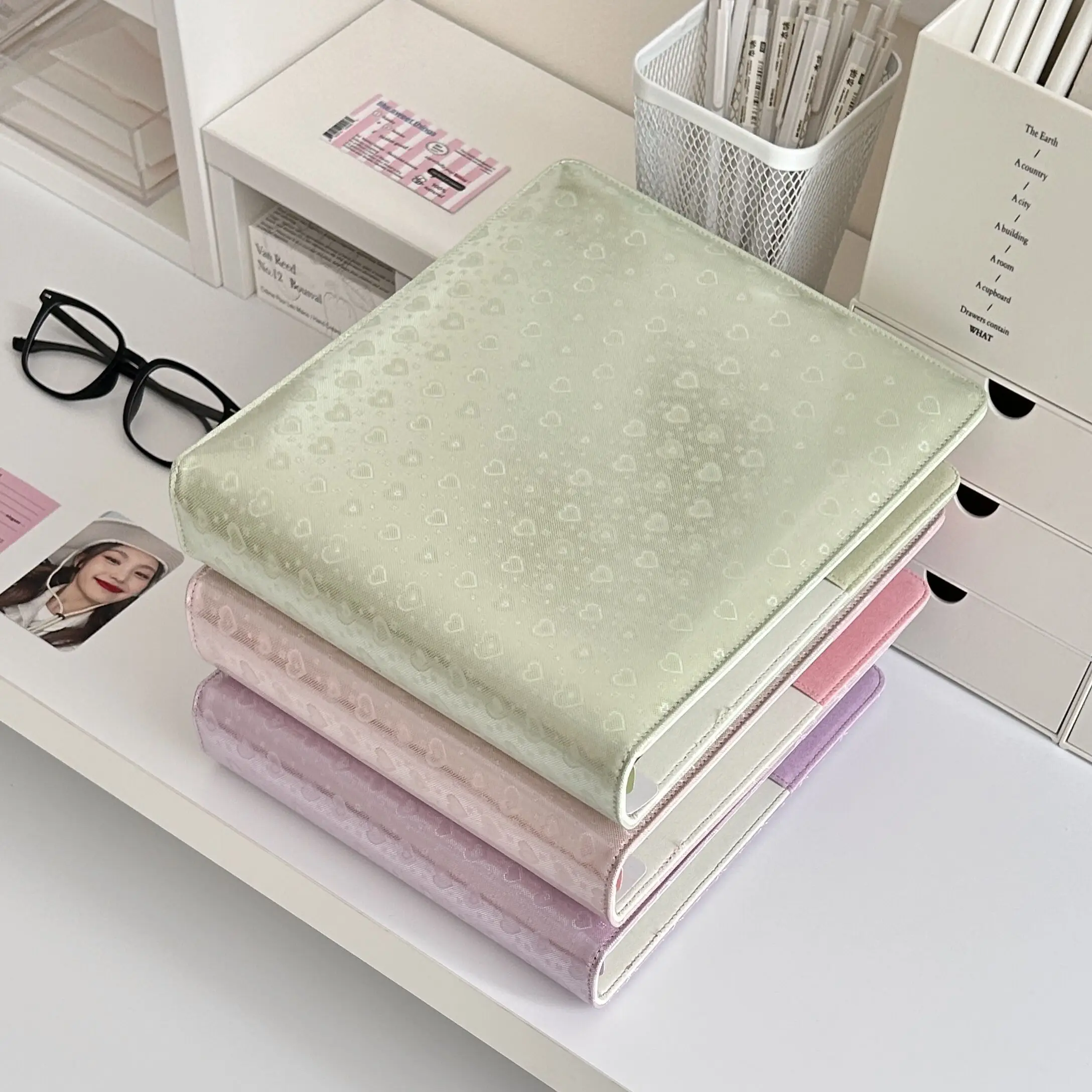 MINKYS Original Design Glittery Love Heart PU 6 Space Kpop Photocard Binder Collect Book Idol Photo Card Holder Photocards Album 4