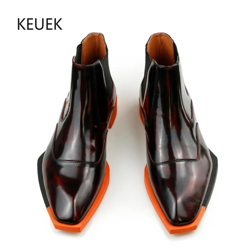 

Luxury Vintage Men Shoes Square Toe Genuine Leather Chelsea Boots Slip On Ankle Outdoor Western Boots Military Botines 2C