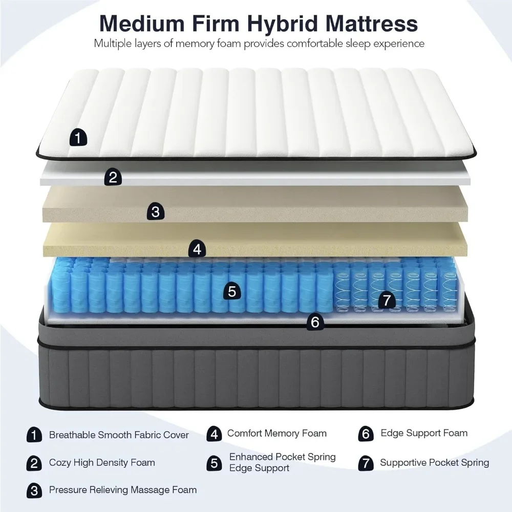 King Mattress with Individual Pocket Spring, Hybrid Cal King Mattress in a Box,Memory Foam Mattress, California King Size 2