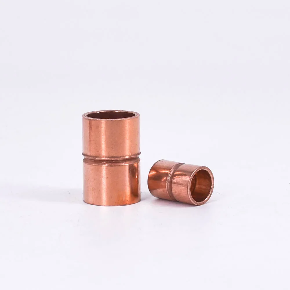 6.35-159mm 1/4" 3/8" 1/2" 5/8" 3/4" 1"-6.25" ID Copper End Feed Solder Straight Coupling Pipe Fitting Connector Air Conditioner copper tube brass pipe fitting