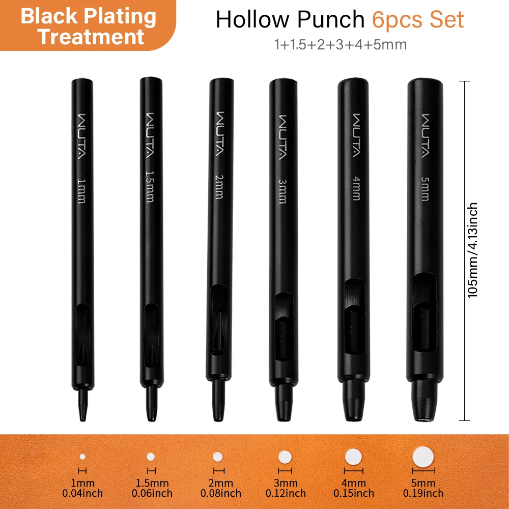 WUTA 5-15Pcs Basic Black Anti-rust Leather Hollow Punch Set Round Hole Puncher DIY Craft Working Tools Kit for Belt, Watch Strap