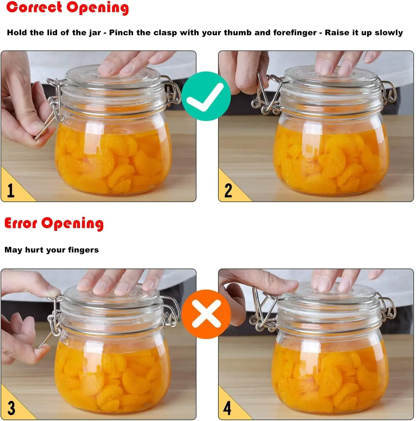 Food Storage Jars Glass Jars with Airtight Clamp Lids Wide Mouth Mason Jars Kitchen Canisters Glass Sealed Jar for Flour Cereal 6