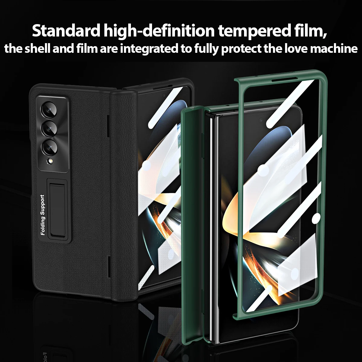 For Samsung Galaxy Z Fold 4 3 Case Shell Membrane Integrated Plain Leather Bracket Folding Hinge All-inclusive Shockproof Cover