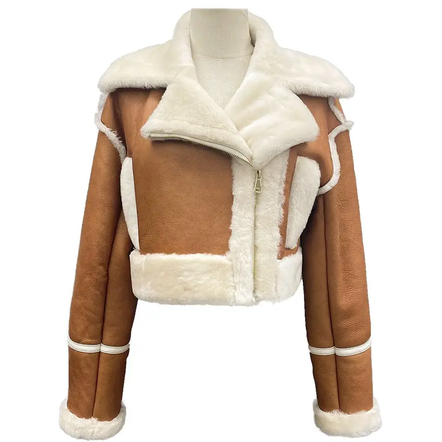 

Женская укороченная кожаная куртка JANEFUR, теплая зимняя куртка из натуральной овчины, 2023