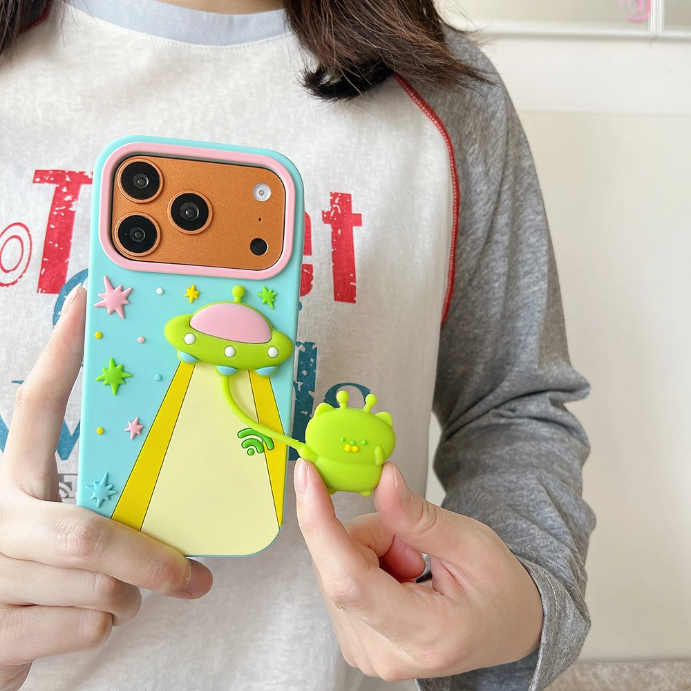 3D Spaceship Hakimi Phone Case with Pendant - Soft Silicone Shockproof Cover, Fun Design