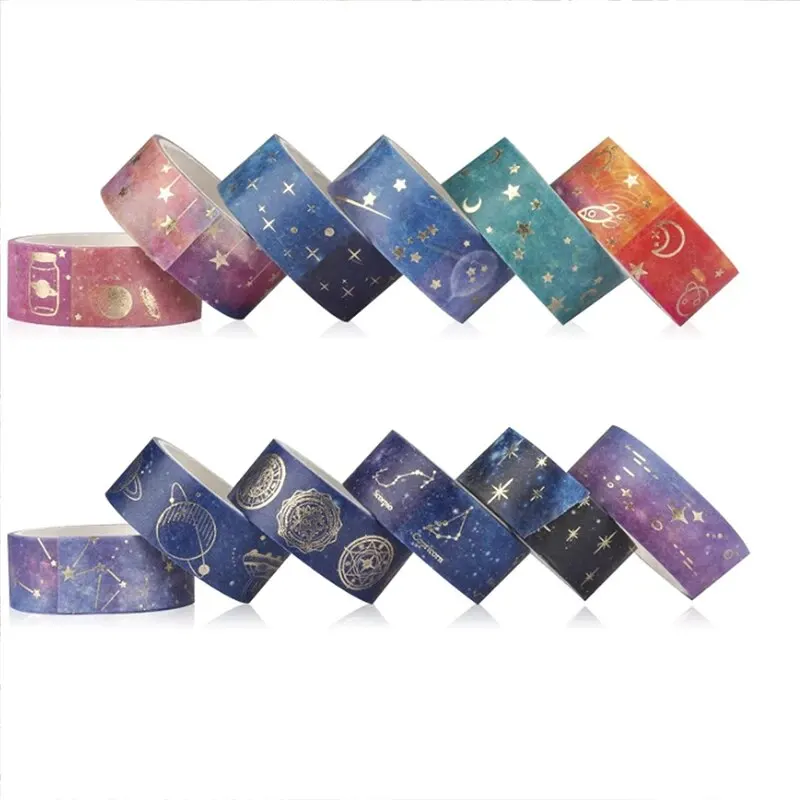 Washi Tape 12pcs Gold Foil Starry Sky Set Premium Adhesive Stickers For Scrapbooking Crafting & Holiday Party Decor