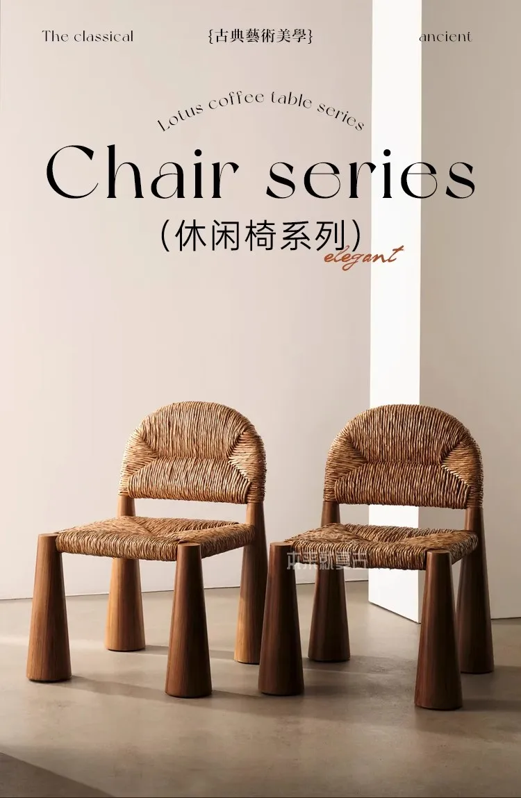 Description Picture 2 of itemLight Luxury Retro Style Hand Knitting Living Room Chair Creative Home Art Ornament Children's Dining Chair Ash Wood Low Stool