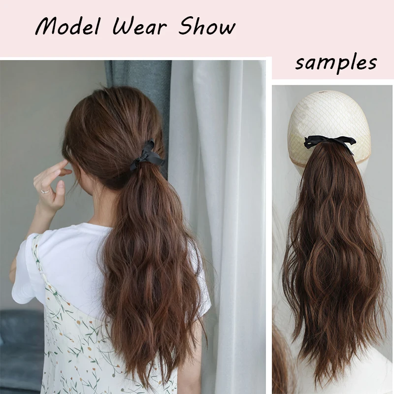 Synthetic low water ripple short ponytail wig female braided natural curly hair simulation hair short bandage style