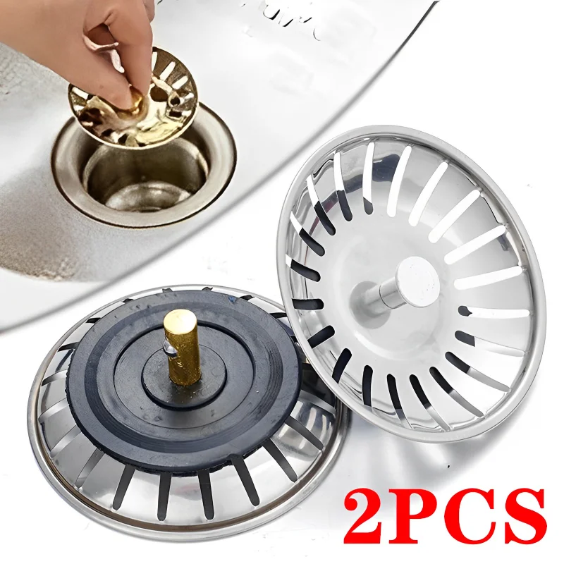 2PCSStainlessSteelKitchenSinkStrainerBathtubDrainFilterHair