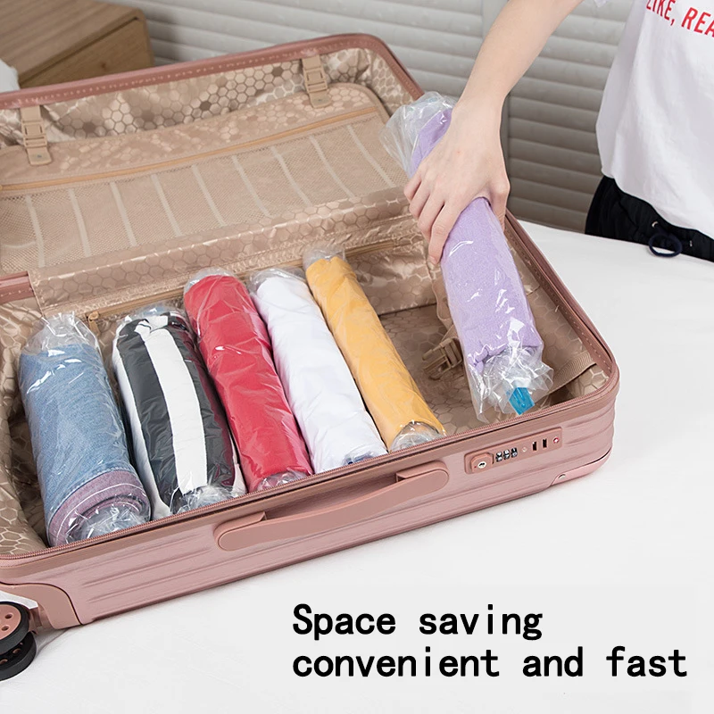 Portable Travel Vacumm Storage Bags No Need Hand Pump,home Space Save Hand  Roll Vacuum Compression Storage Organizer For Clothes - Storage Bags -  AliExpress