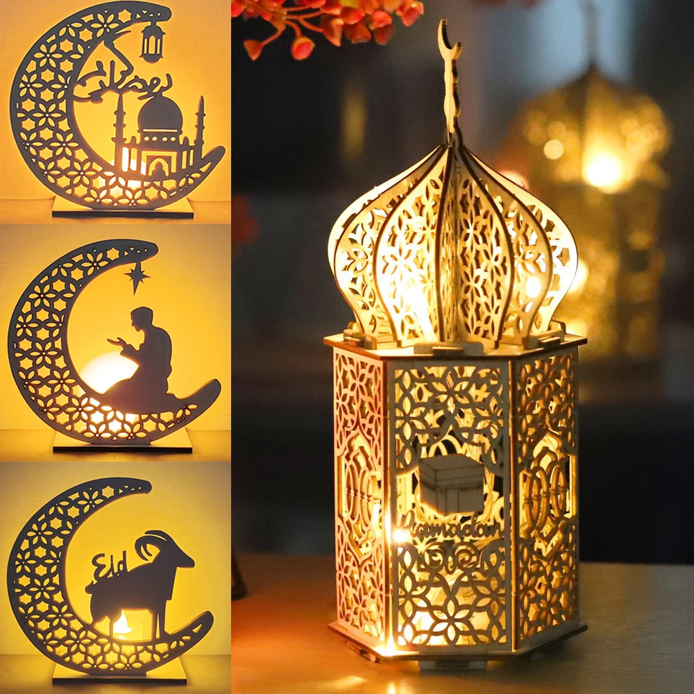 

Moon LED Star Decorative Wooden Ornaments Lights Ramadan Mubarak Decorations Crafts Decorative Creative Islam Muslim Decor Gift