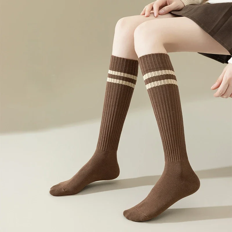 Girl Children's Calf Socks Autumn and Winter Thickened Mid-lenght Stockings Ins White Stripe Stockings