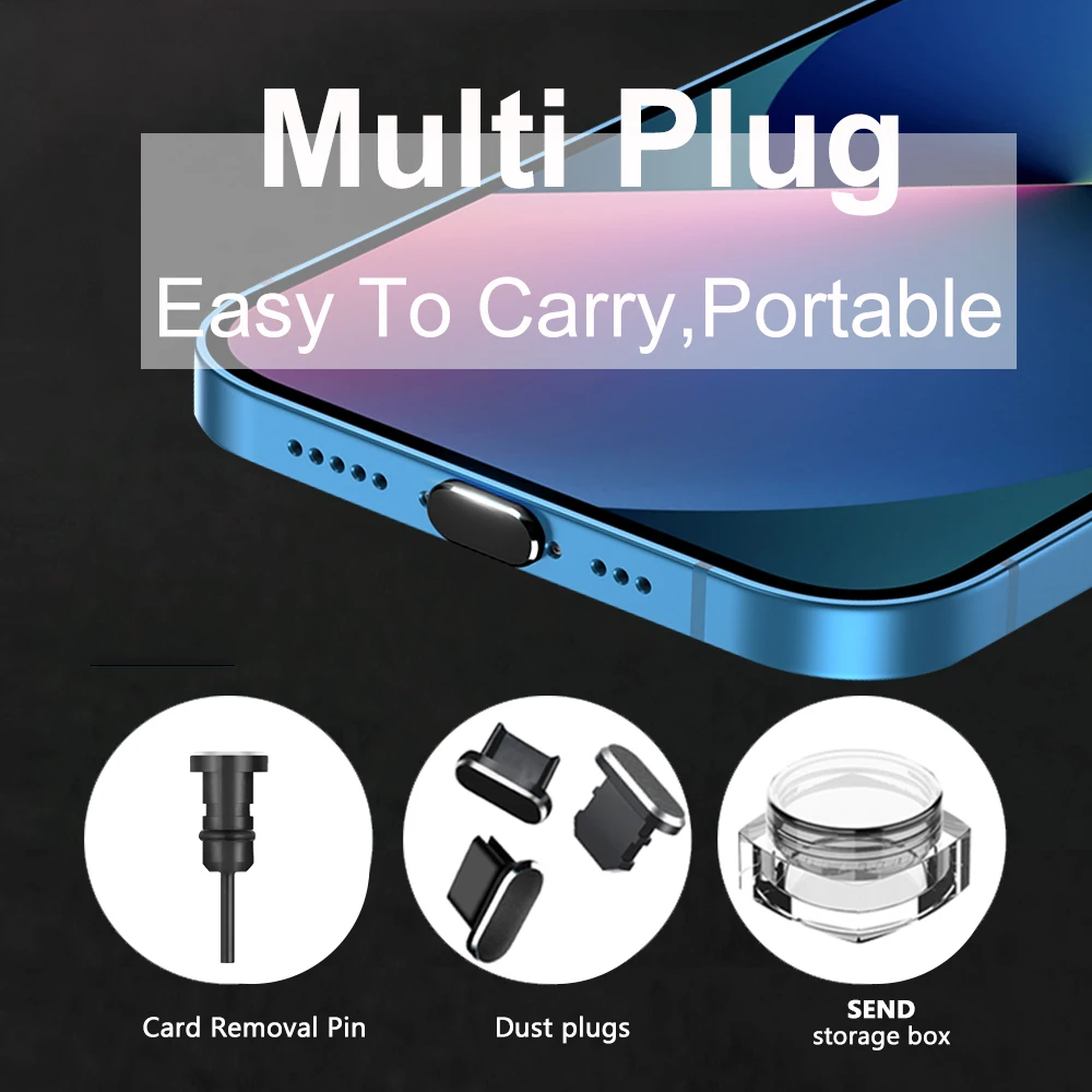 Dust Plug USB Type C Micro Smart Phone Accessories For iPhone 13 Samsung Xiaomi POCO Colorful Metal Anti Dust Charger Dock Plug