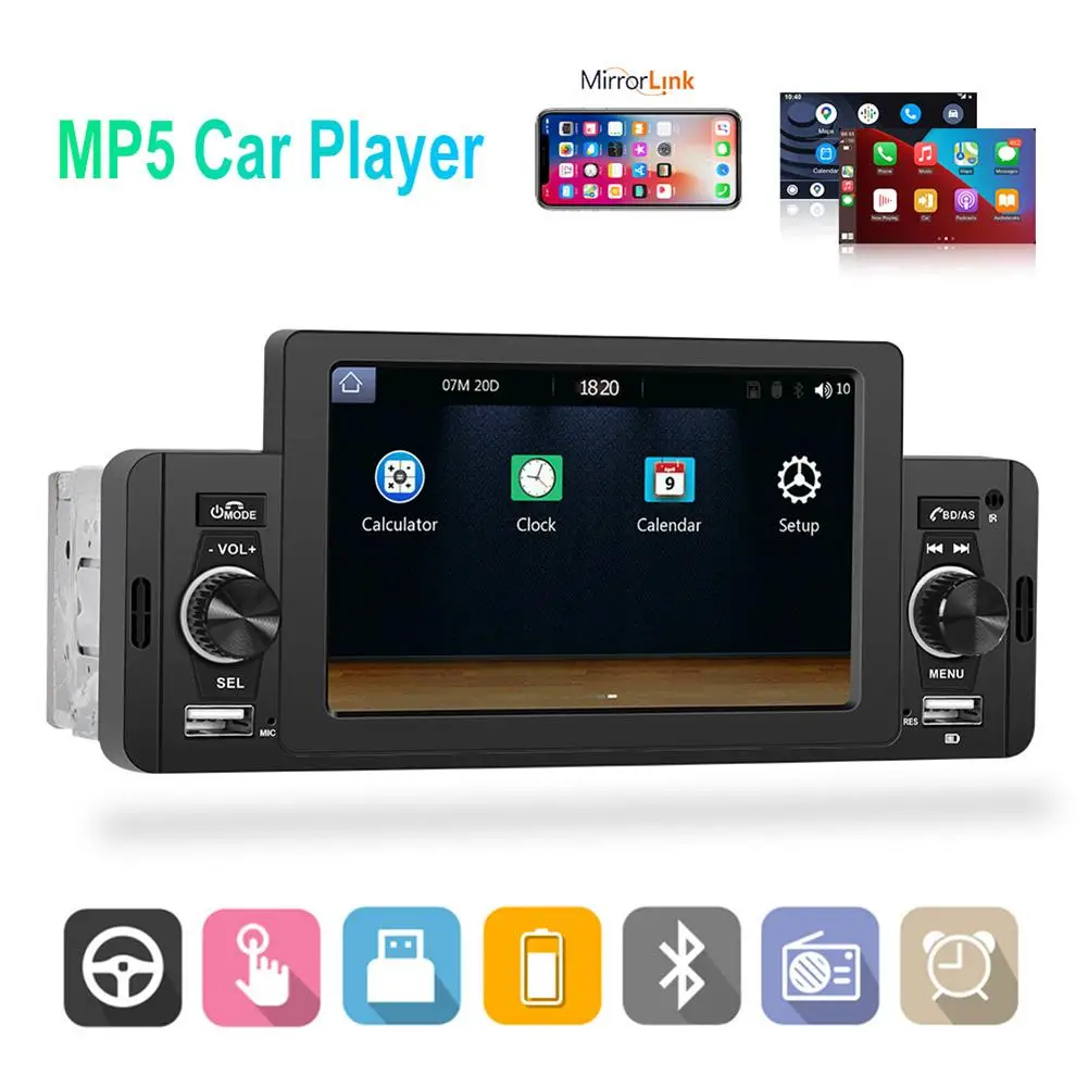 

5-inch Hd Screen Car Mp5 Audio Player Single Din Universal Bluetooth-compatible Carplay With Microphone F133