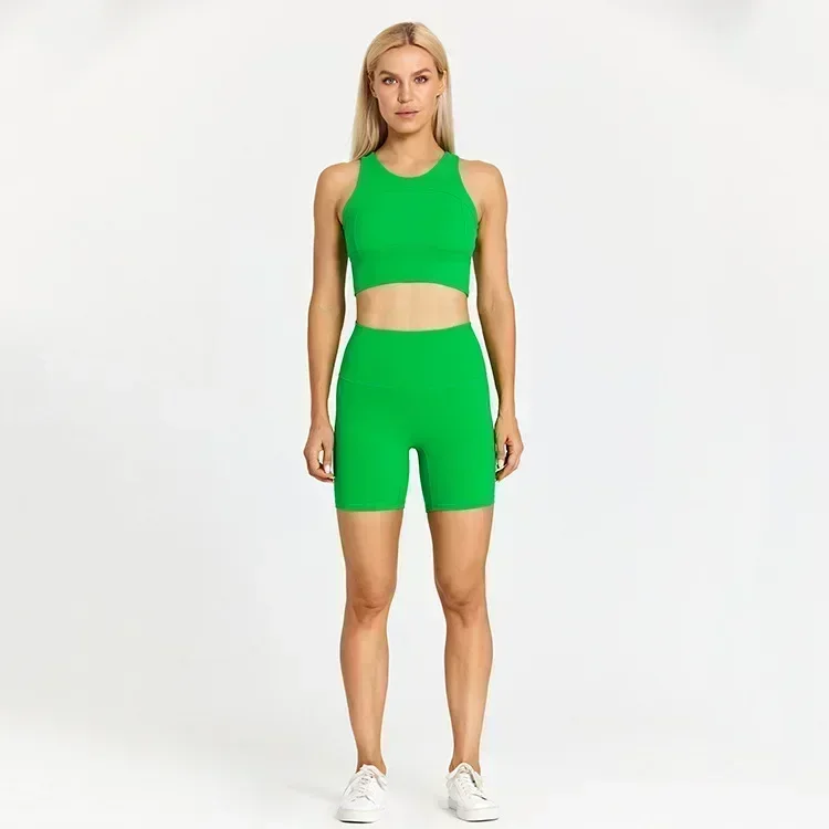 Lemon Women 2 Piece Sports Set Exercise Biker Shorts 6
