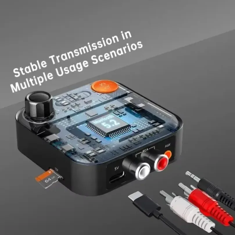 VIKEFON 새로운 2 in 1 블루투스 5.2 무선 어댑터 오디오 리시버 5가지 EQ 모드 3.5mm AUX RCA 잭 스테레오 TV PC 차량용 키트 스피커