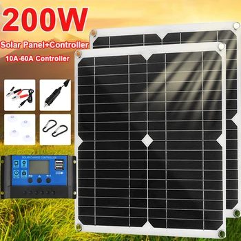 200W Solar Panel Kit 18V Solar Cell with 10A-100A Controller Solar Plate for Phone RV Car MP3 PAD Charger Outdoor Battery Supply 1