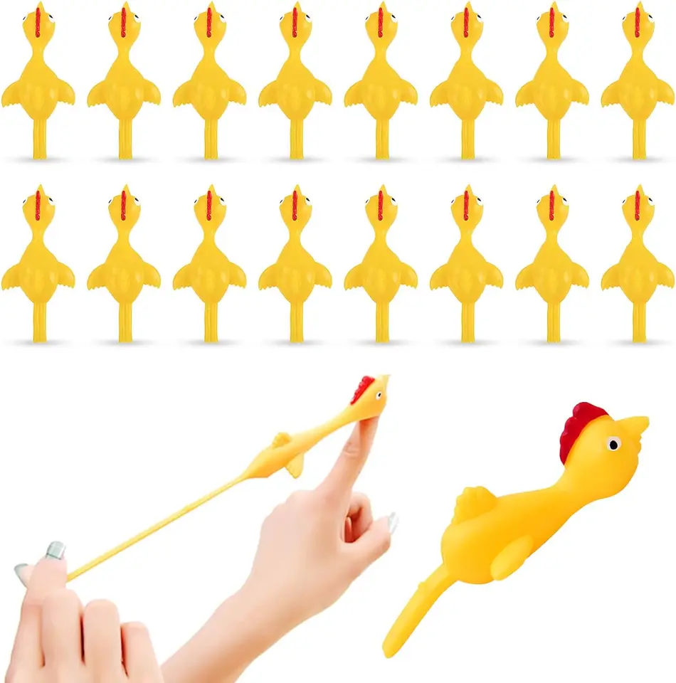 3x Flick A Chicken Novelty Catapults - Fun Party Bag Toys, Pinata Fillers, Joke Gifts