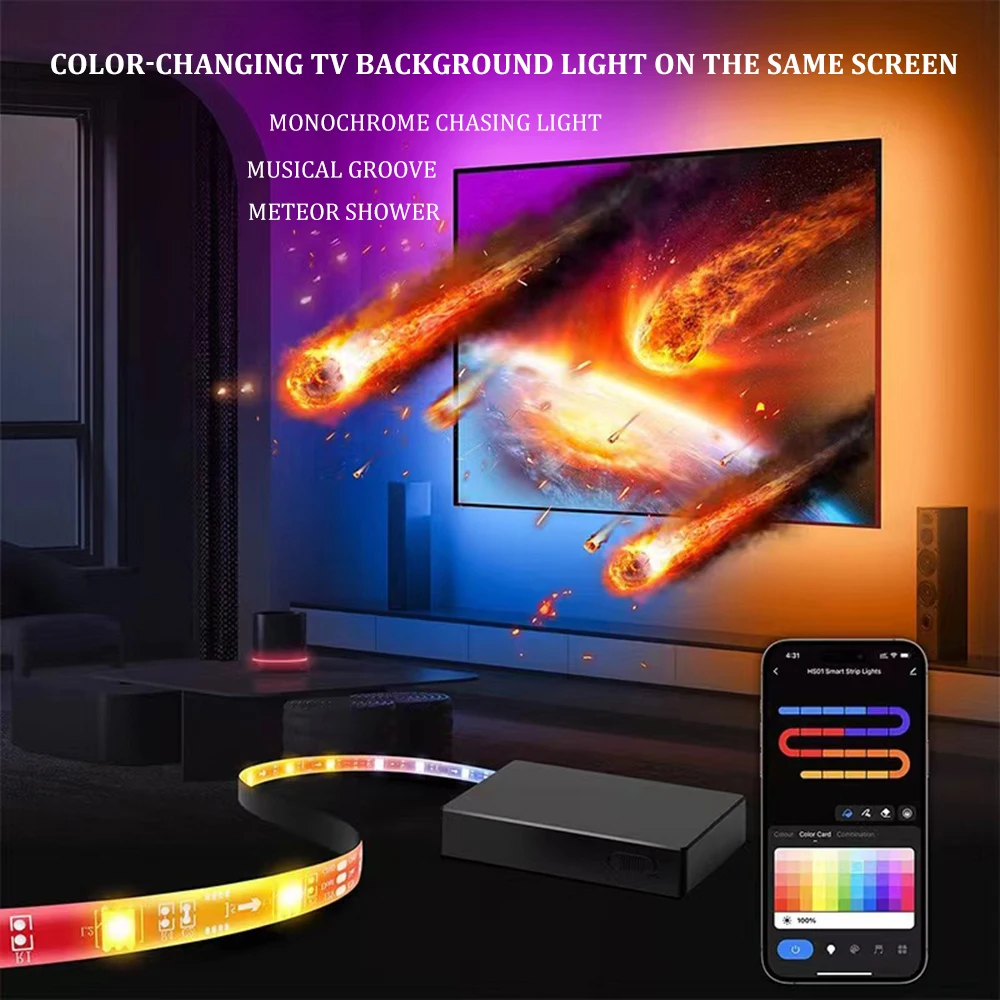 

RGB IC Smart Ambient TV Led Strip Backlight Kit For 4K HDMI 2.0 TV PC Device Sync Box Wifi Alexa Voice Google Assistant Control