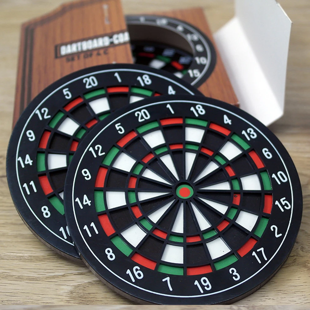 4Pcs Dart Board Shape Drinks Coasters Creative Non Slip Round Coasters Heat Resistant Decorative Cup Mats for Coffee Tea