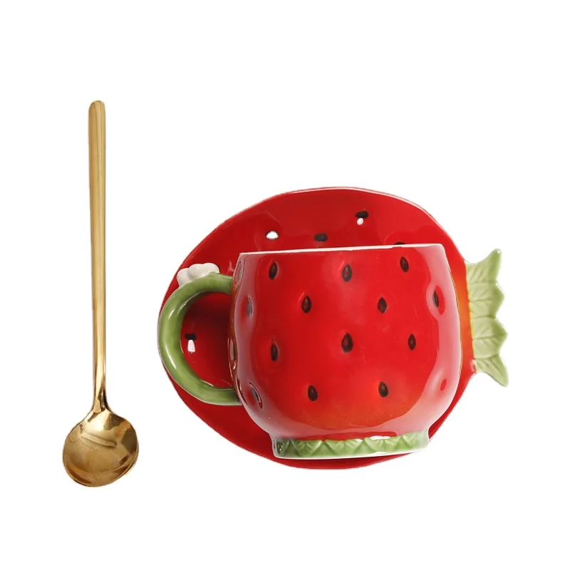 

HF Милая Клубничная чашка Скандинавская розовая креативная керамическая чашка высокое качество с ложкой ручка Koffiebeker домашняя чашка для молока и кофе