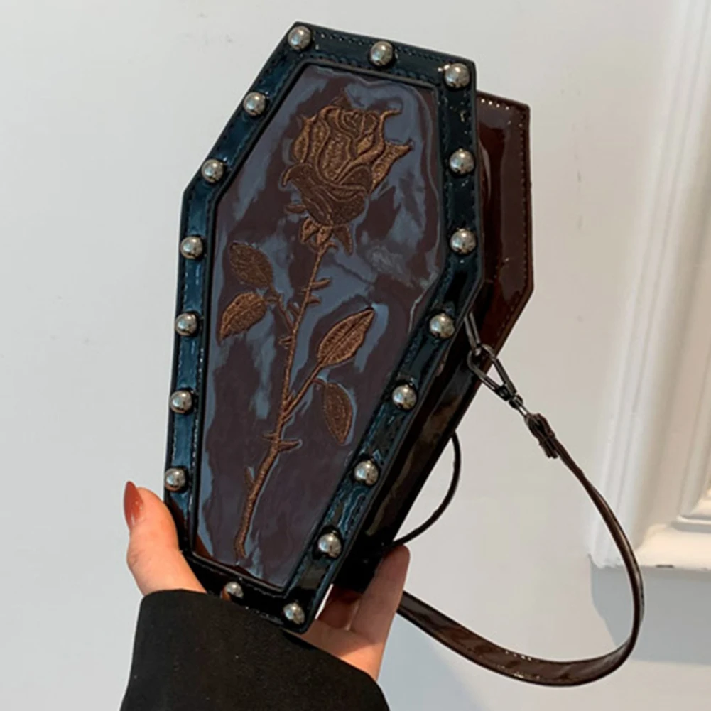CHJIEXDEC Borse gotiche & borse borsa a tracolla per le donne gotico borsa a forma di bara borse in pelle PU borsa a tracolla Halloween, bianco