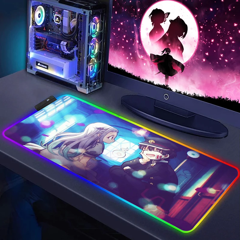 

RGB коврик для мыши, игровой коврик для мыши Jibaku Sounen Hanako Kun, геймерский коврик для ПК, полные коврики для геймеров, светодиодный, Настольный коврик для компьютера