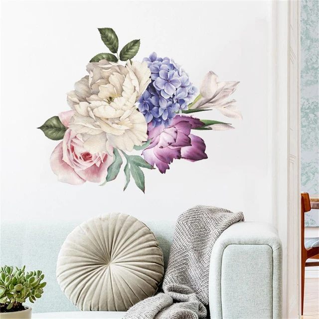 Peony Flowers Vintage Bouquet Wall Decal Sticker Peel and Stick Floral Art  Decor Removable and Reusable 7 Flowers