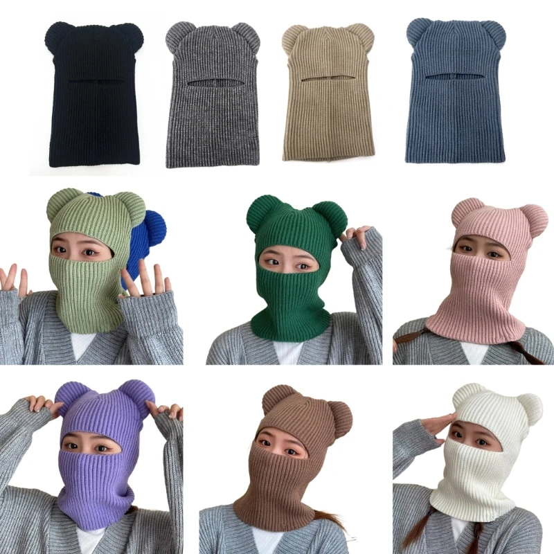 

Adult Knitted Neck Guard Hat Cute Teenagers Outdoor Cycling Skiing Hat Lovely Winter Eye Exposed Hat for Teenagers