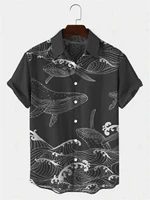 Hawaiian Men's Short Sleeve Shirt Whale Spray Print Beach Fashion Lapel Top 2024 New Large Size Casual 1
