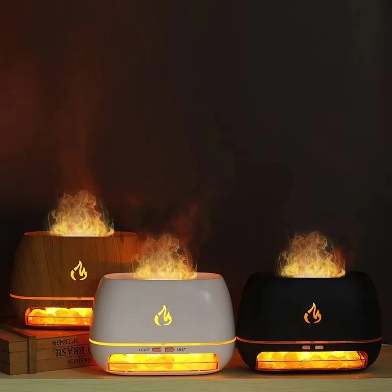 New Himalayan Crystal Salt Stone Aroma Air Humidifiers 3D Flame Fire Colorful Night Light Aromatherapy Essential Oil Diffuser 4