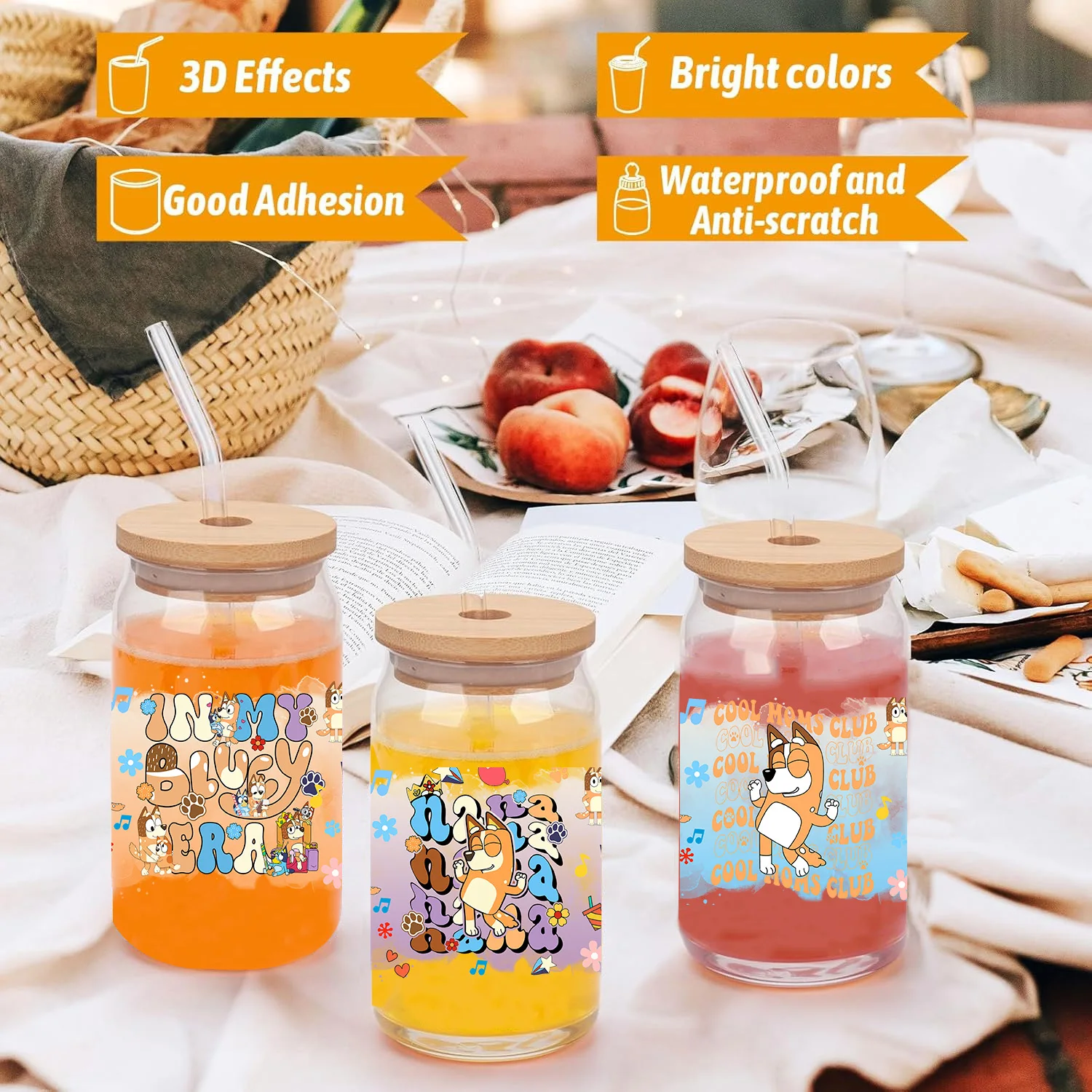 Party dog peel waterproof DIY Decals 3D transfers uvdtf crystal stickers 16oz uv dtf cup wraps for Libbey Glasses