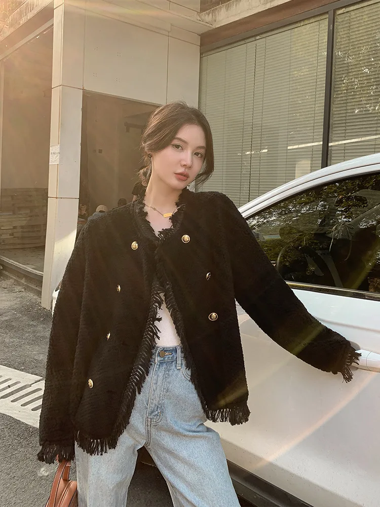 Lamb Wool Coat Female Sheep Shearing Fur Integrated Short Temperament Ladies Small Fragrant Tassel Fur Autumn and Winter New
