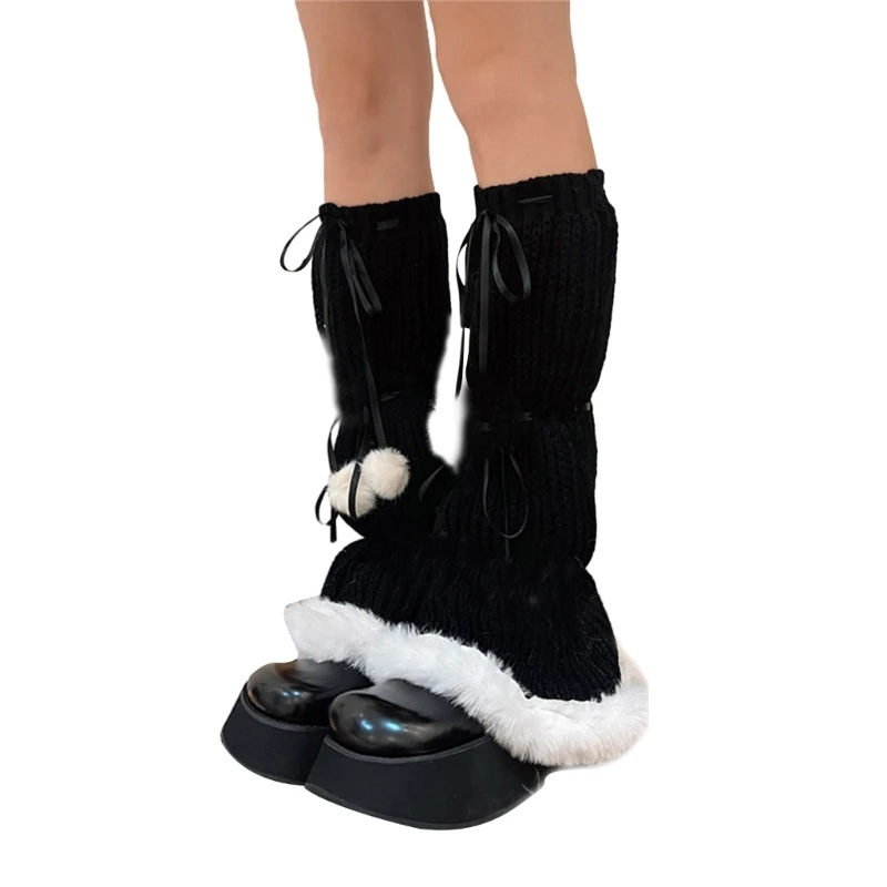 Women's Faux Furs Frilly Leg Warmers Knit Leg Sleeve Students Girls Foot Covers