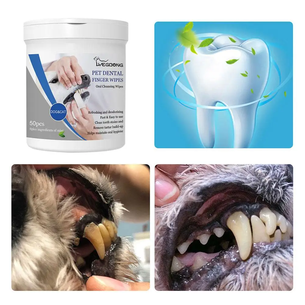 50Pcs Pet Finger Brushing Finger Cots Puppy Teeth Oral Cleaning Tool Pet Dental Wipes Presoaked Dog Oral Care for Dogs
