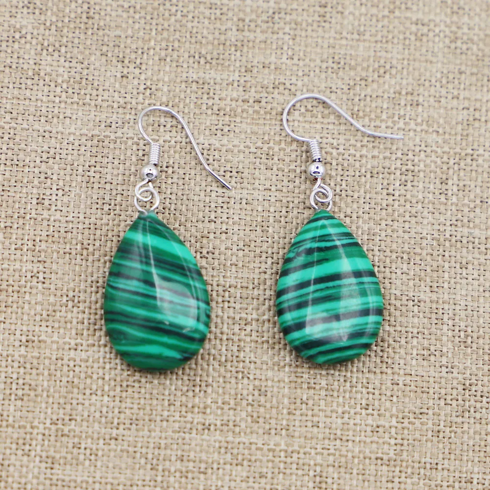 

Natural Petroleum Green Malachite Flat Water Drop Earrings Bohemian Style Simple Pendant Women's Fashion Jewelry Wholesale 5pair
