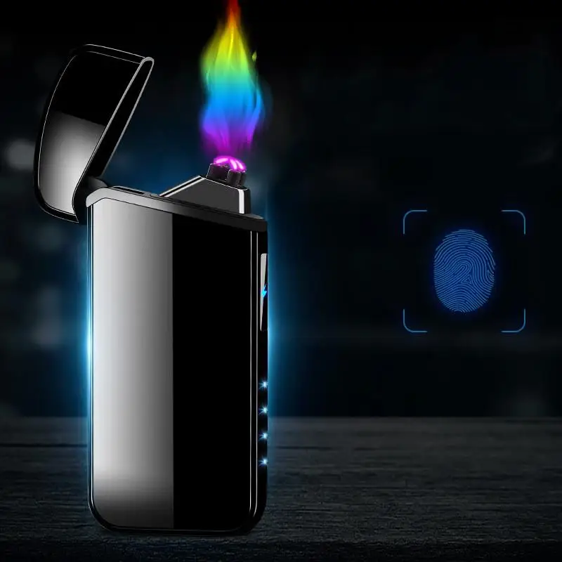 

2023 Metal Outdoor Windproof Pulse Dual Arc USB Quick Charge Lighter Touch Sensor LED Power Display Portable Luxury Men's Gifts