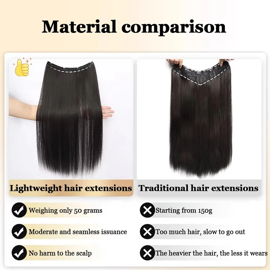 Synthetic Long Straight Clip In One Piece Hair Extension 4 Clips inner layer hidden hair color hair piece color wig
