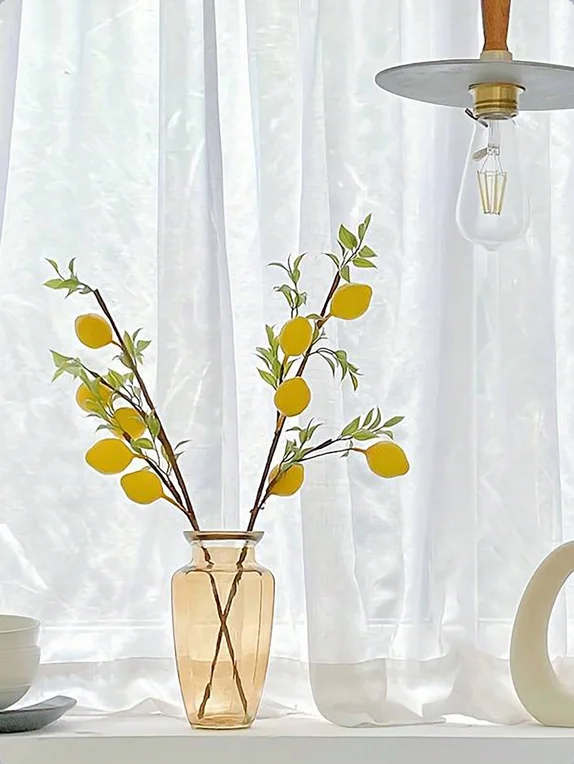 1pcLuxury Lemon Fruit Branch With Green Leaves Artificial Flowers Home Photography Props Flores Artificales Fake Plants