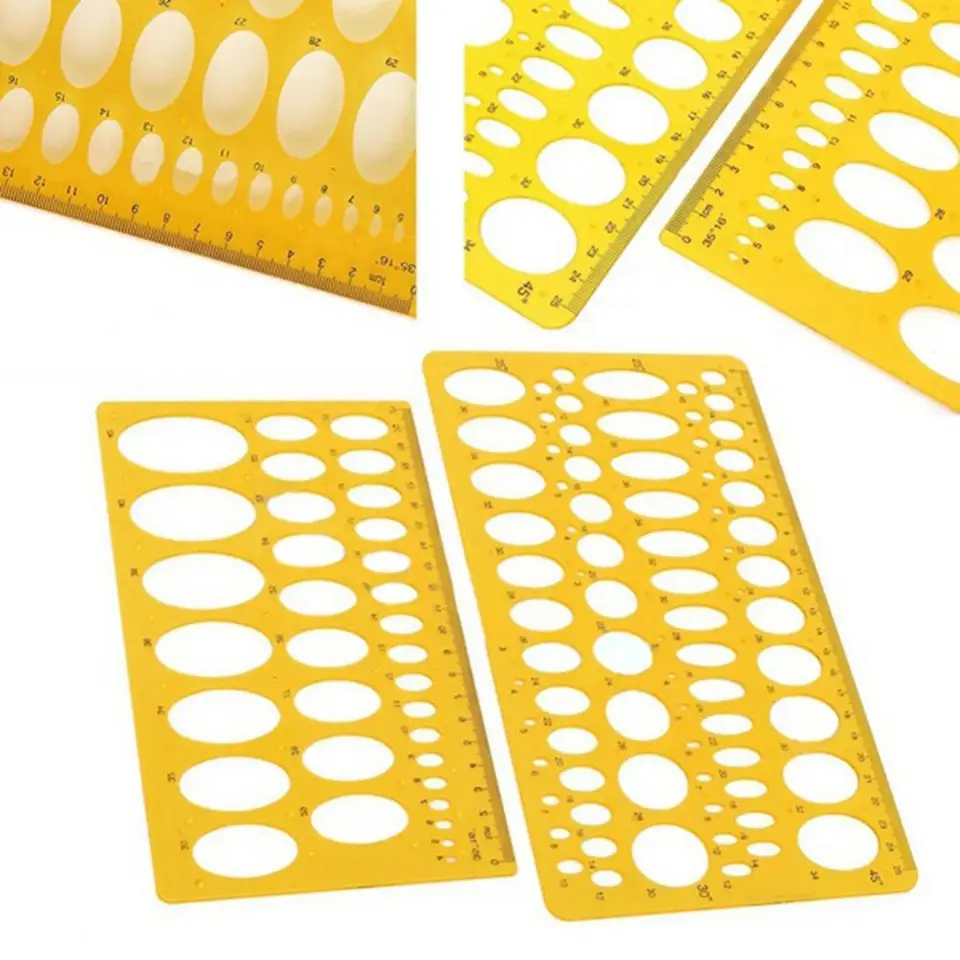 Set Da 4 Stencil Circolari Per Disegno: Righelli Geometrici In Plastica Traslucida, Modelli Per Cerchi, Triangoli E Quadrati, Per Scuola E Ufficio