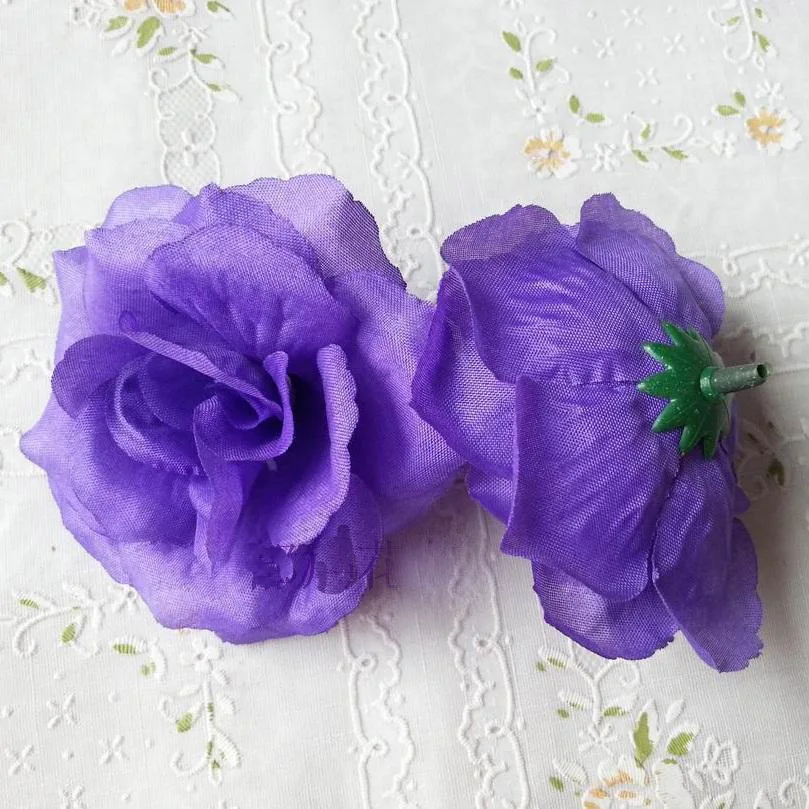 Elegant Deep Purple Silk Rose Flower Heads - 10PCS Set for DIY Decoration & Celebrations