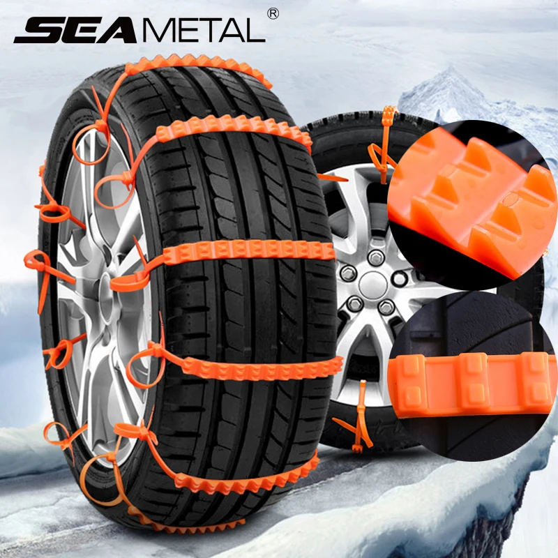 Tire Chains SEAMETAL 10Pcs Anti Skid Snow Chains Anti Slip Car Winter Tire Wheels Chains 2 3 Grooves for Winter Outdoor Snow Tire Emergency