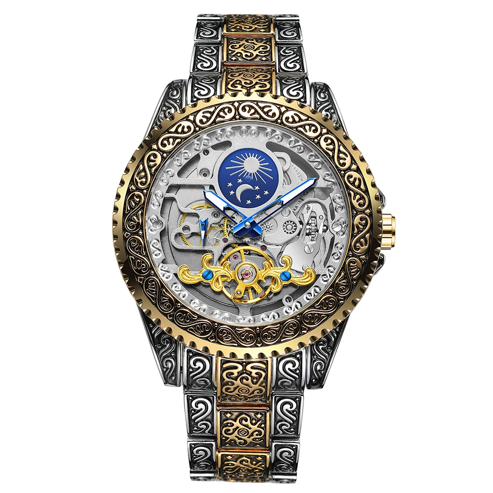 

Часы наручные Forsining Мужские механические, винтажные автоматические повседневные водонепроницаемые, с Лунной фазой