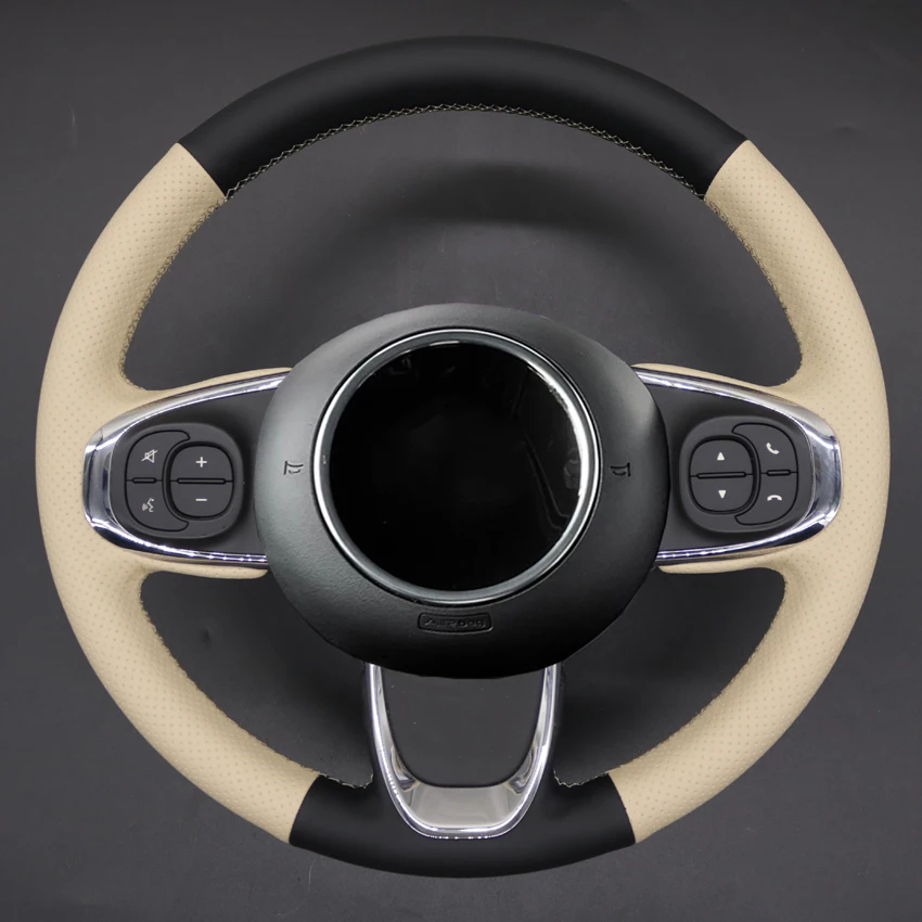 Beige Künstliche Leder Hand-genäht Auto Lenkrad Abdeckung Für Fiat 500  2015-2021 500C 2016 2017 2018 2019 2020 2021 - AliExpress