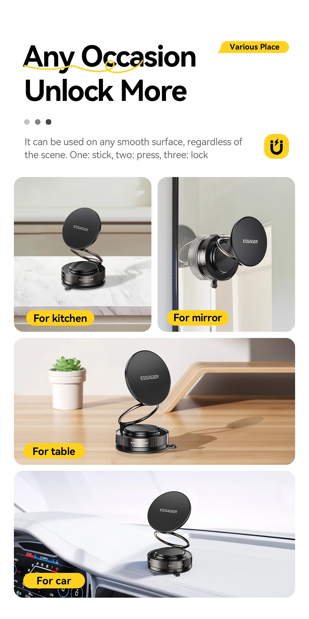 Magnetic Suction Cup Phone Holder 360° Rotatable for iPhone 16 15 14 13 Pro Max