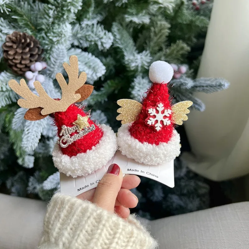 Creative Christmas Hair Clips for Girls Deer Ear Party Headbands Xmas Hats Shape Hair Clips Hairpin Antlers Festive Headdresses