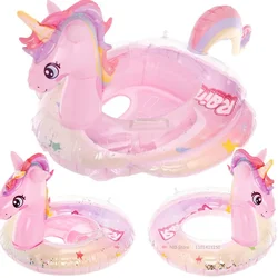 2024 New Baby Rainbow Sequined Horse Swimming Ring Baby Adult Water Play Tube Float Seat Swim Circle Inflatable Pool Party Toy