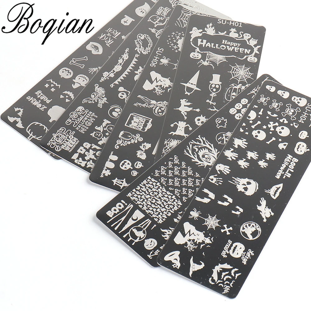 BQAN Halloween Christmas Nail Stamping Plates Pattern Nail Art Image Plates Stainless Steel Nail Art Plate Stencil 6PCS/Set 6