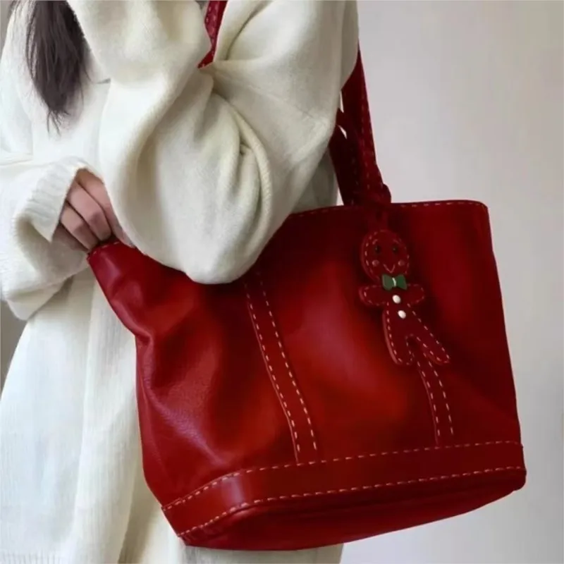 JIAERDI Red Stitching Tote Bag Women Leather Large Capacity Cute Handbag Purse Ladies Vintage Fashion Commute Shoulder Bags 2025