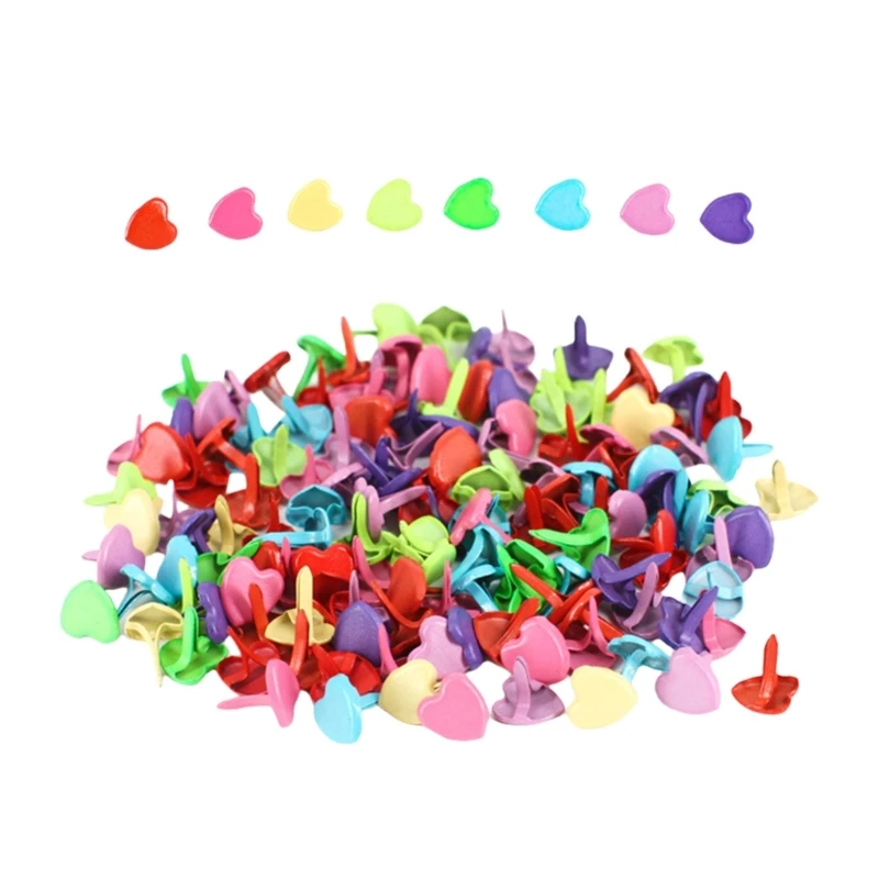 100Pcs Split Pins Multicolor Metal Brad Fasteners Round Brads Heart Brads Flower for Paper Craft Scrapbooking